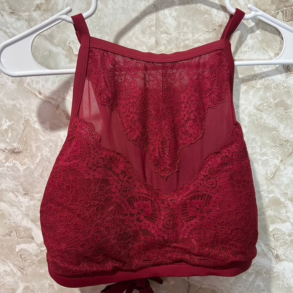 Xhilaration Lace Bralette Tie Back Padded Burgundy Red Lingerie Top 16W‎